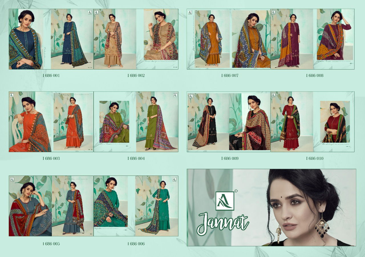Alok Jannat Latest Fancy Pure Jam Cotton Printed Fancy Embroidery And Swarovski Work Designer Dress Material Collection

